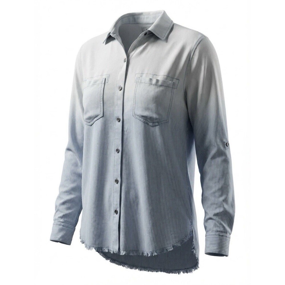Billy T Women's Blue White Stripe Chambray Ombré Button-Up Tie Back Shirt Medium